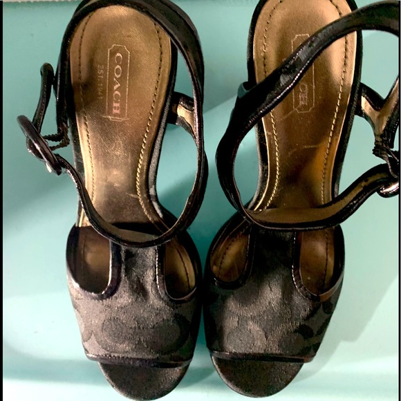 COACH BLACK MONOGRAM PLATFORM HEELS - Picture 8 of 16